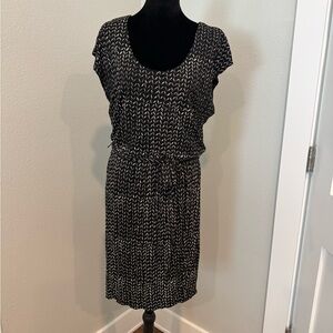 LOFT Black and White Patterned Midi Dress